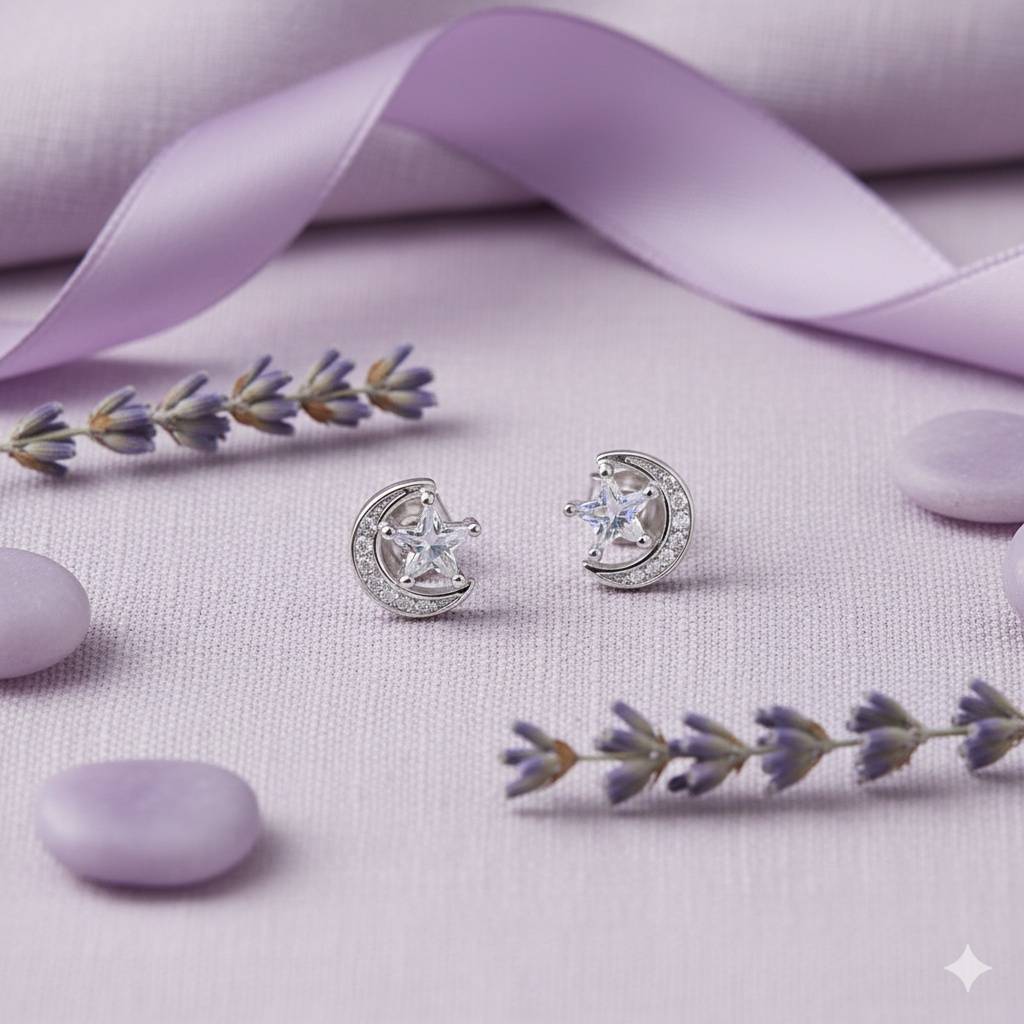 925 Pure Silver Crescent Moon Stud Earrings : TWP1358