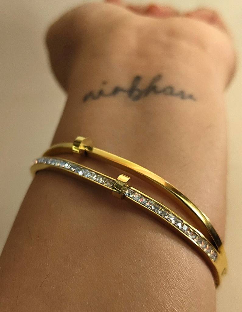 Double Line Studded Bracelet Â 18K Gold Plated With Premium Ad Stone : ATB520DLSSB