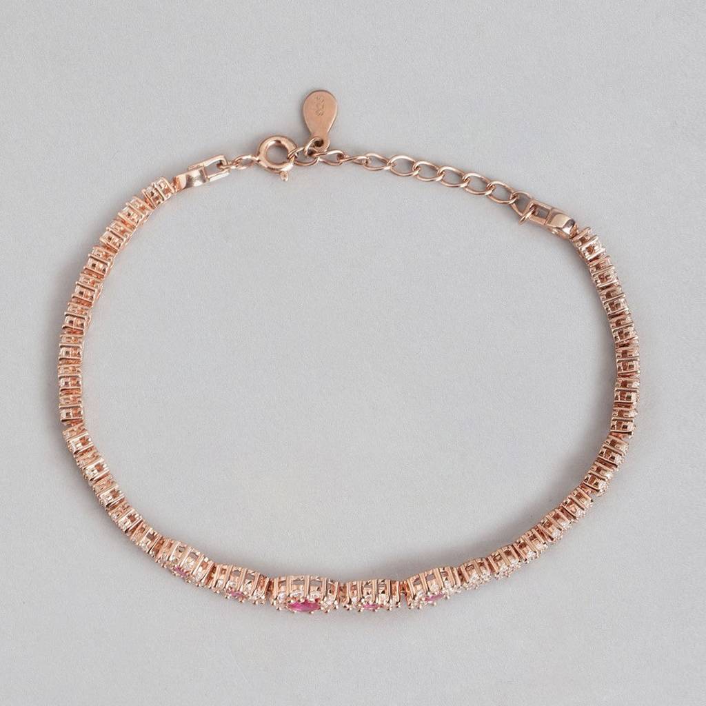 Rose Petal Adorn 925 Sterling Silver Adjustable Floral Bracelet : BR-80215-RG