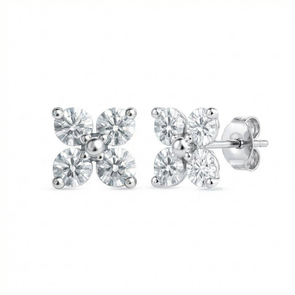 Floral Spark 925 Silver Stud Earrings : EAR-21085-R