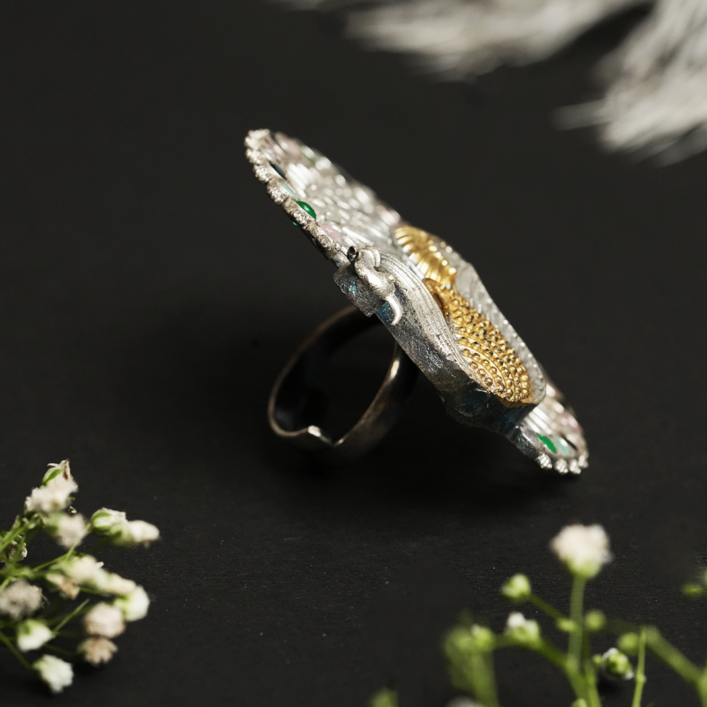 Silver Polish Peacock Ring : CAO0256RNG