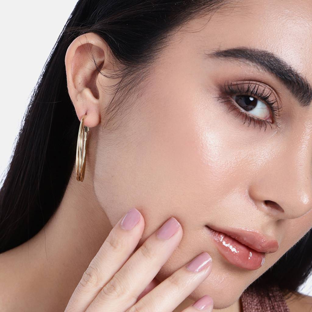 Estele Fashion Earrings For Women And Girls \ Latest Stylish Dual Circular/Double Circular Metallic Hoop Earring : 800713-YBER