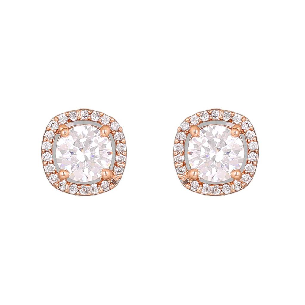 Estele Rose Gold Plated Cz Sparkling Square Designer Mangalsutra Necklace Set For Women