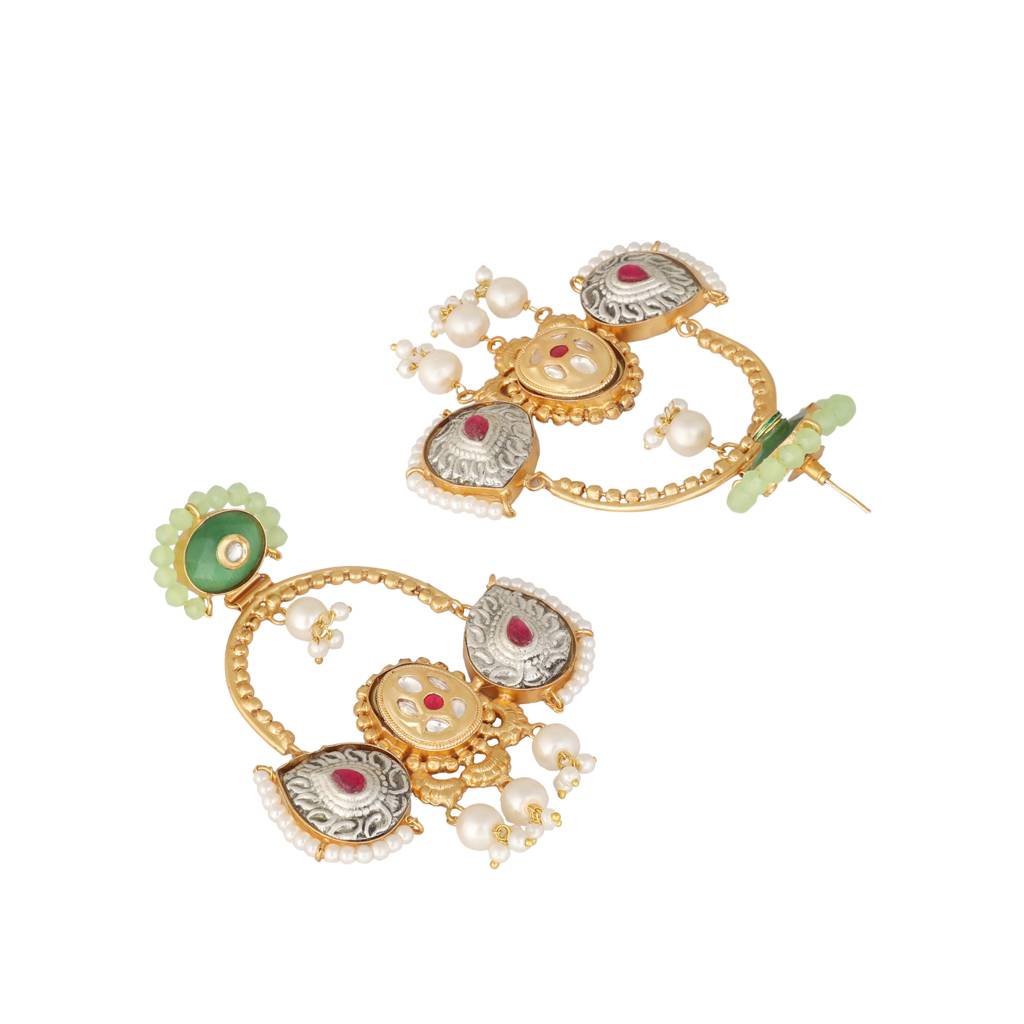 Sage Cascade Dual Tone Dangler Earrings : YI24A0456E