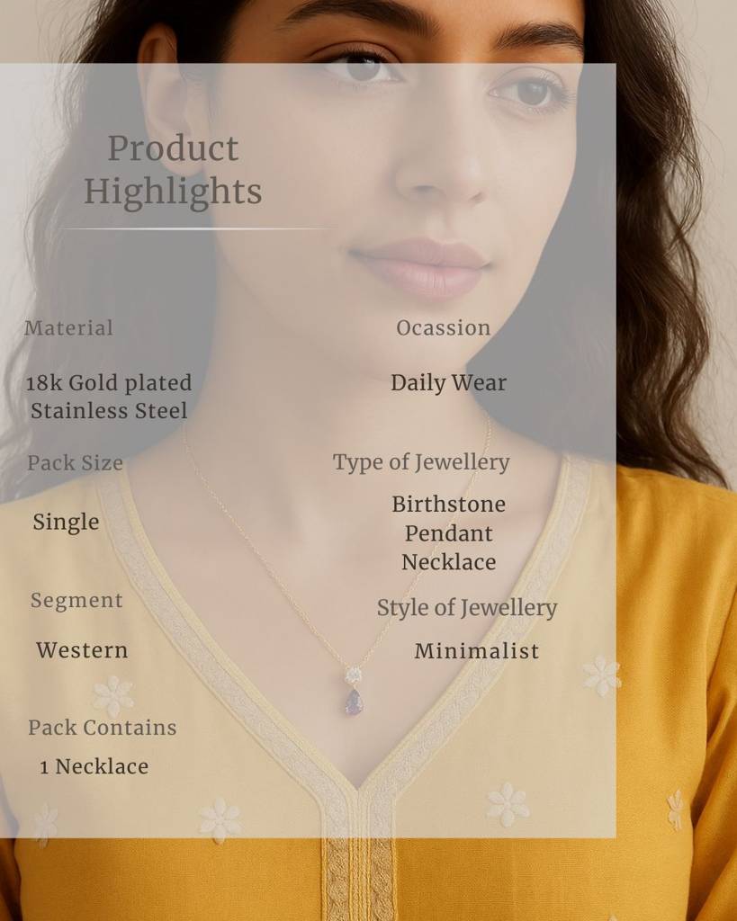 Birthstone Pear Necklace For Women | Premium Aquamarine Pendant Necklace : CJLX225403903CX