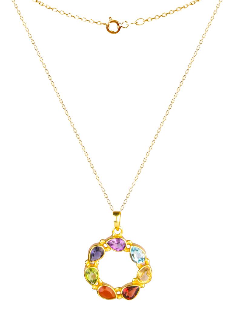 925 Sterling Silver Gold Plated Chakra Pendant With Chain For Women || Gemstone Pendant | Handmade Jewelry | Elega : FU-086G-C