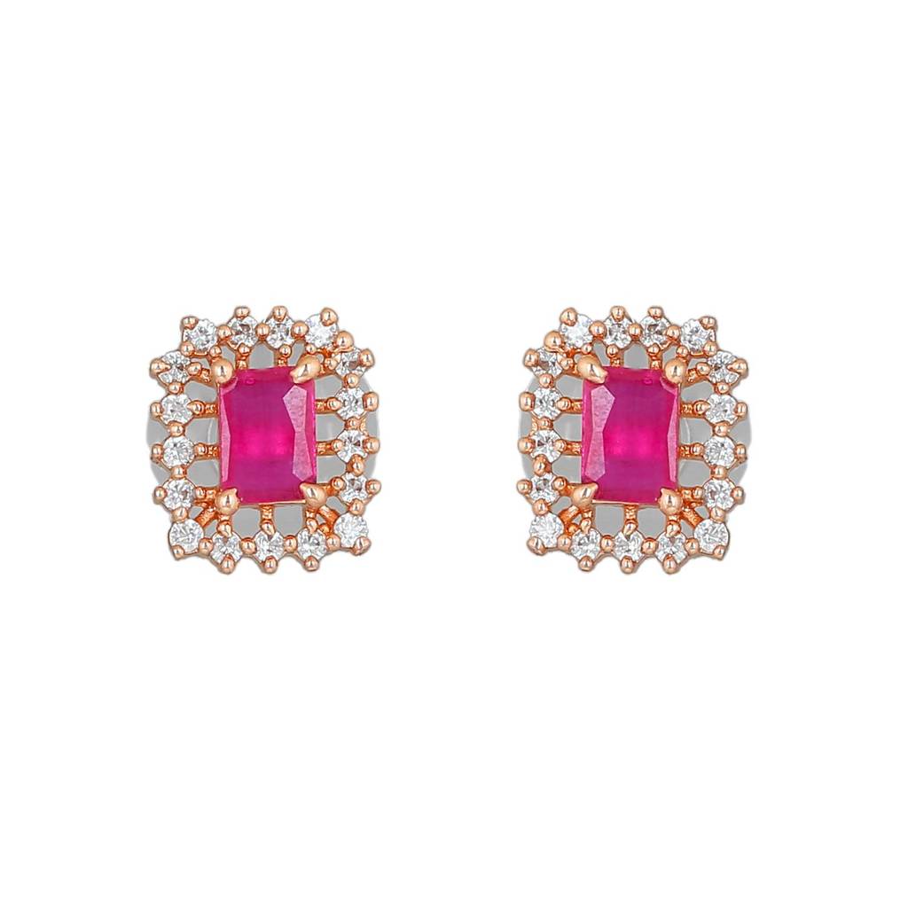 Estele Rose Gold Plated Cz Square Designer Mangalsutra Necklace Set With Ruby Stone For Women