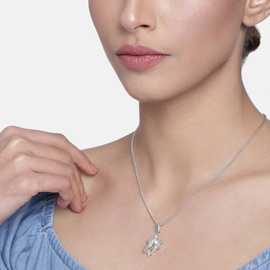 Estele Rhodium Plated Aries Zodiac Sign Designer Pendant With Crystal For Women : 825-NKNK