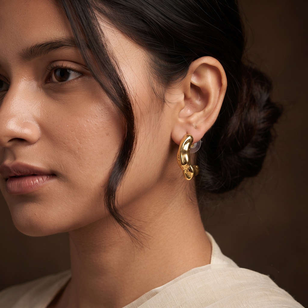 Gold Plated Brass Melted Organic Hoop Earrings : SCDELER0460