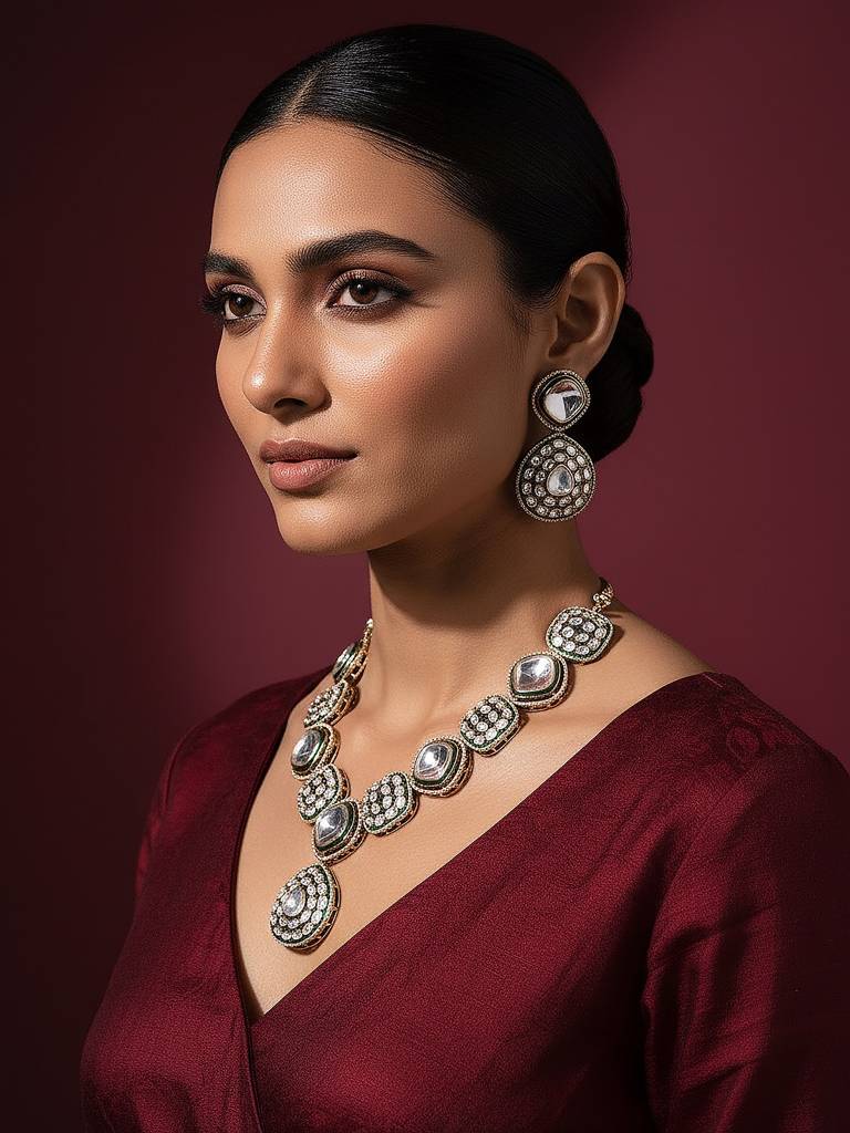 Gold Antique Kundan Jadau Uncut Polki  Statement Jewellery Set : SJNK2901