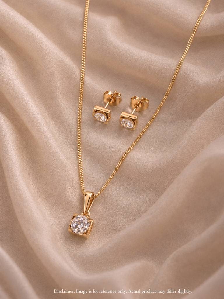 Rose Gold Solitaire Pendant Set With Cz | Anti Tarnish Jewelry : SET844SPS