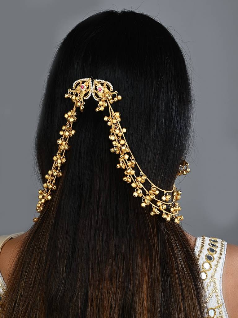 Gold Plated Studs With Ear Chains : S24KCER648RED