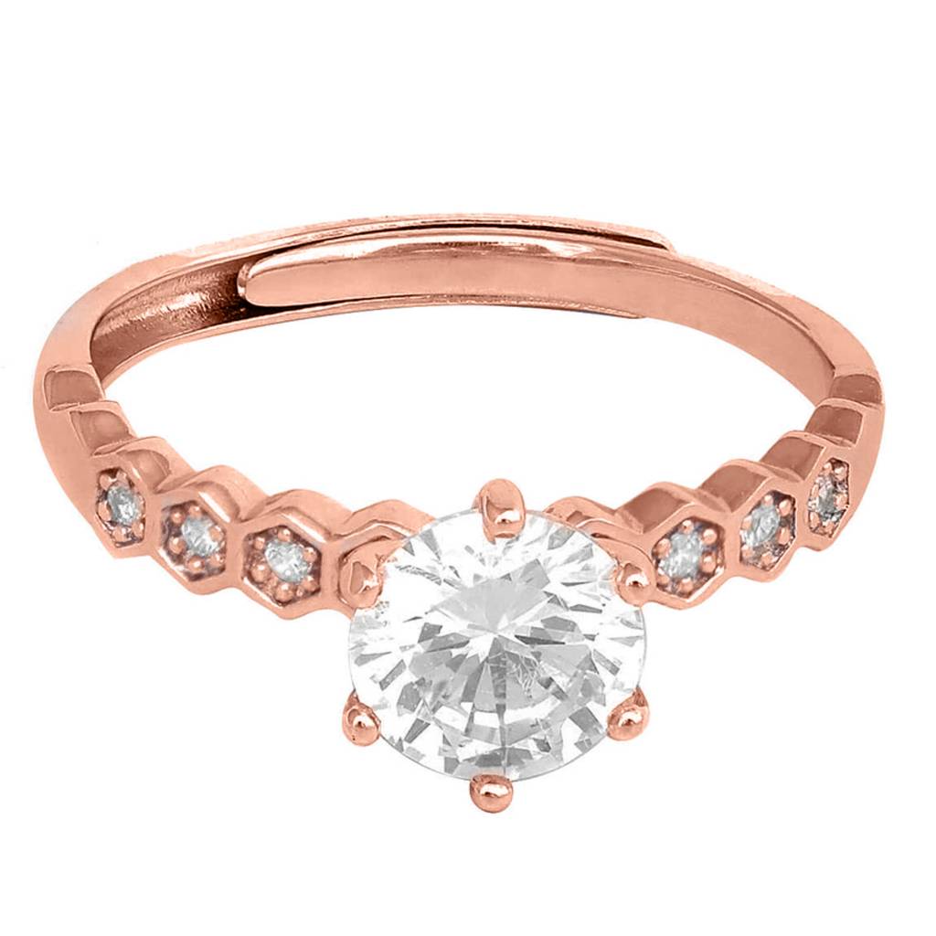 The Princess Solitaire Rose Gold Plated 925 Sterling Silver Ring : RNG-40025-RG