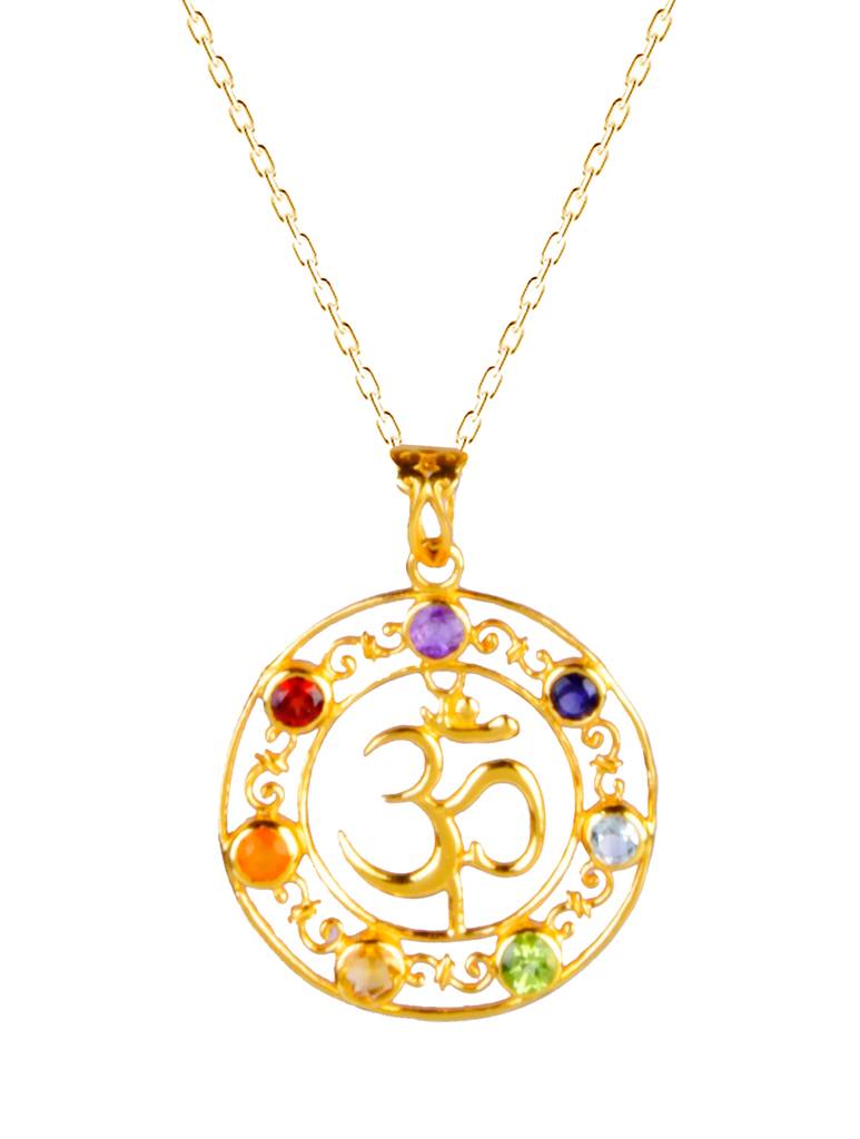 925 Sterling Silver Gold Plated Chakra Pendant With Chain For Women. | Gemstone Pendant | Handmade Jewelry | Eleg : FU-0417G-C