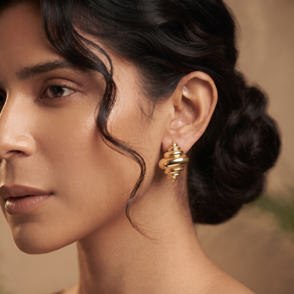 Gold Plated Brass Seashell Spiral Stud Earrings : SCDELER0461