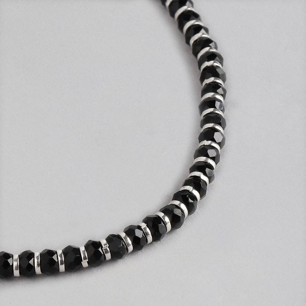 Classy Black Beaded 925 Sterling Silver Bracelet : BR-80124