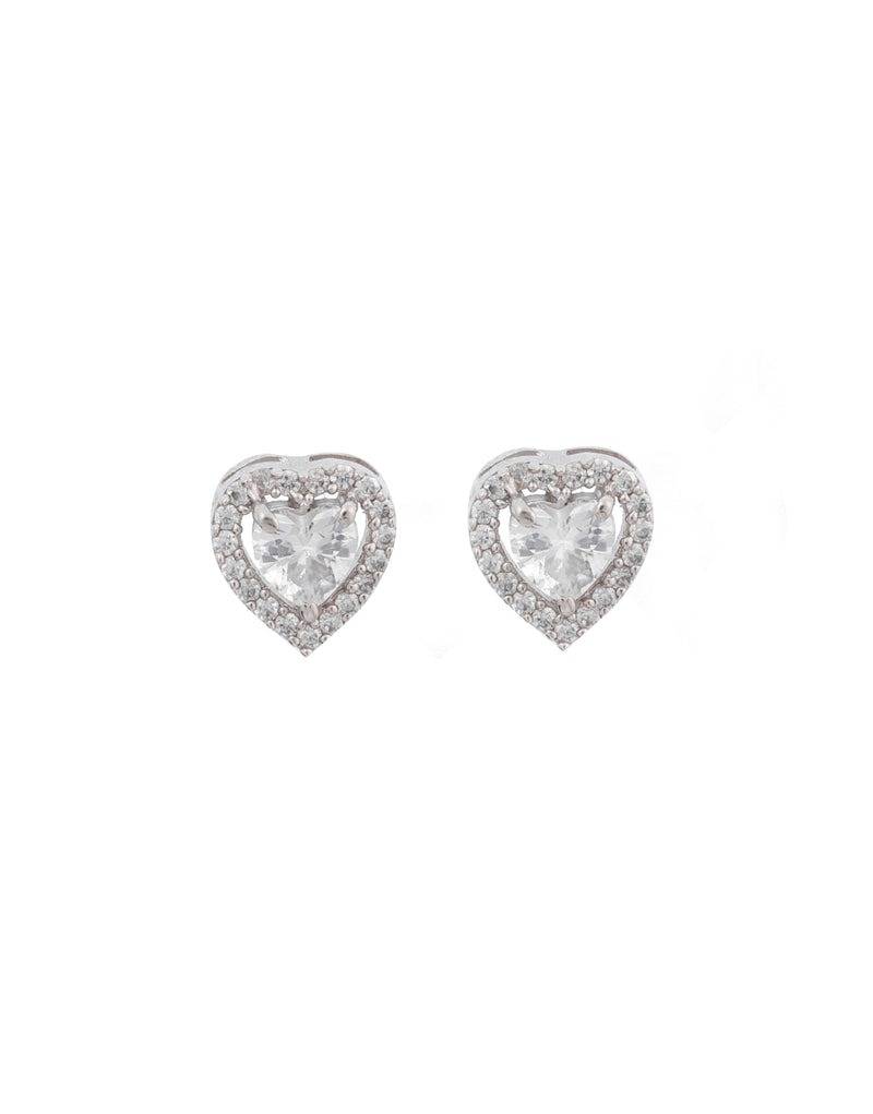 Heart Shaped Multiple Stone Sterling Silver Charm & Stud Earrings Set With Cubic Zirconia : JS-10001-R