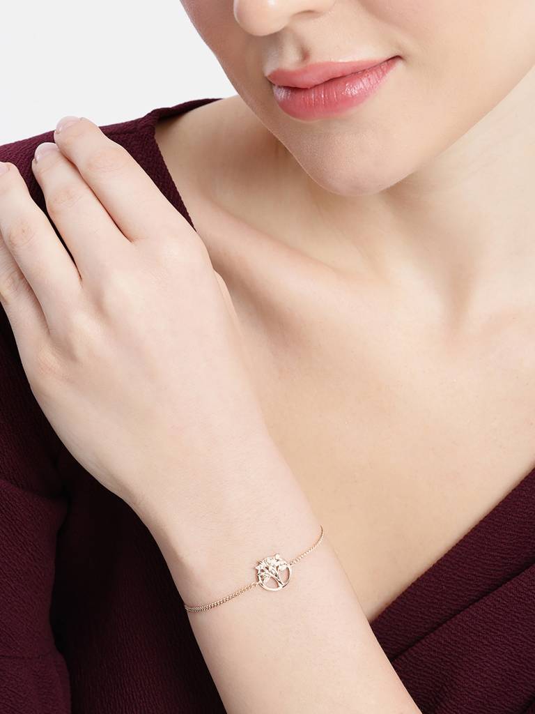 18Kt Rose Gold Plated Cz Tree Of Life Charm Bracelet : FJB5905
