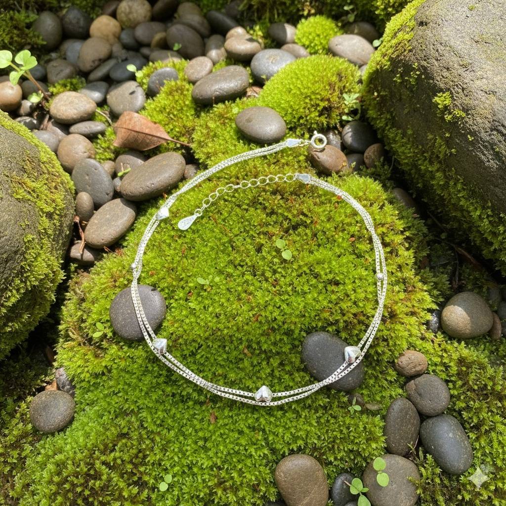 925 Pure Silver Heart Chain Anklet : AK1070