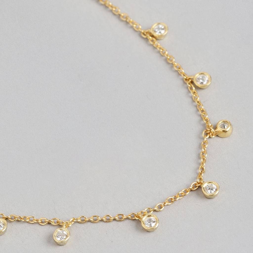 Golden Charmed Elegance Cz 925 Sterling Silver Charm Bracelet : BR-80222-G