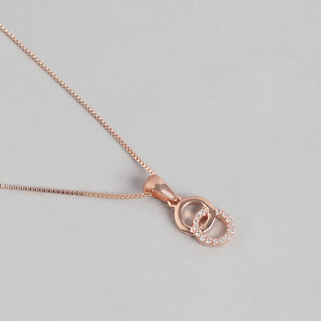 Rosy Halo Rose Gold-Plated Circular Cz 925 Sterling Silver Pendant With Chain : PEN-30108_C-RG