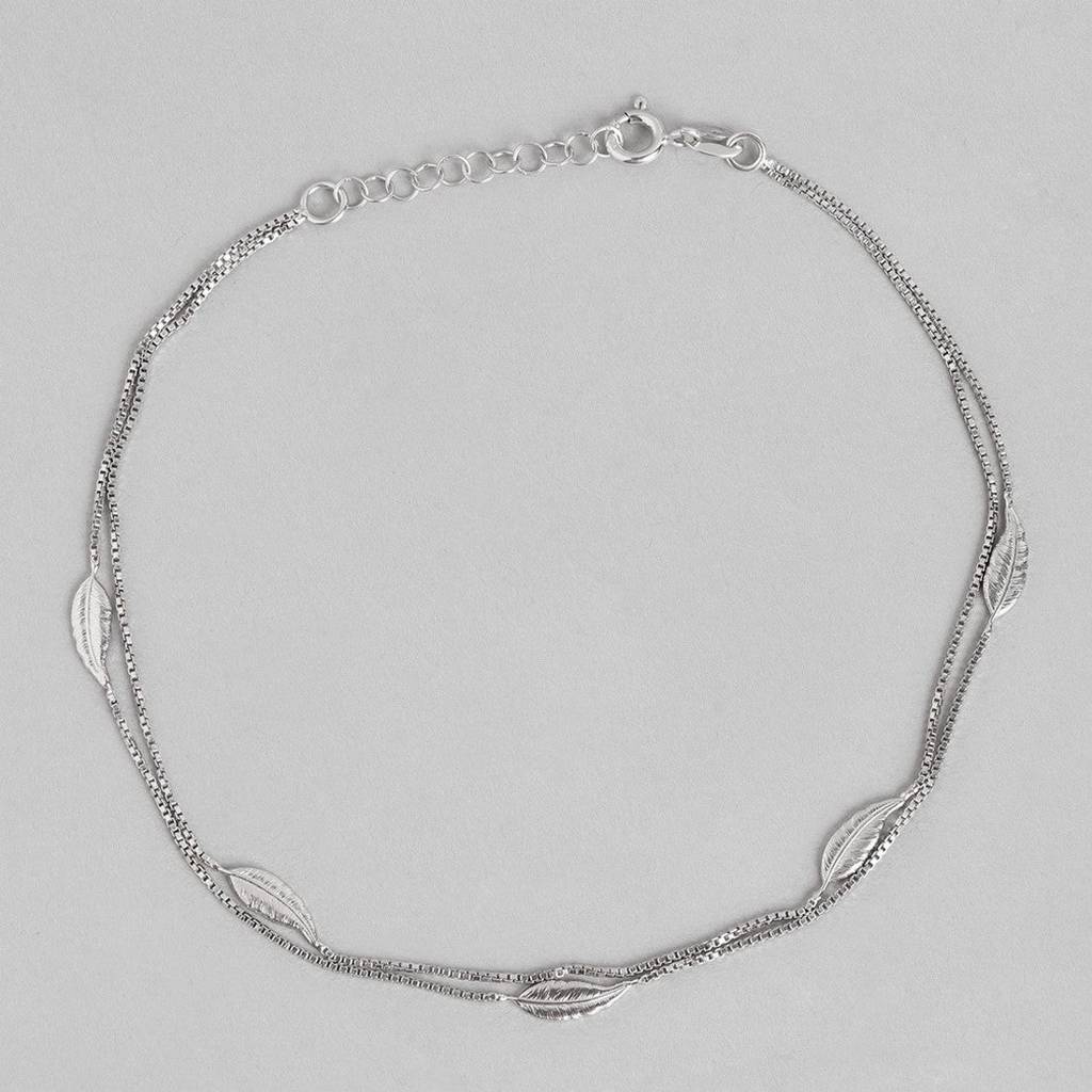 Leafy Multistring Chained 925 Sterling Silver Anklet : ANK-60252-PAIR