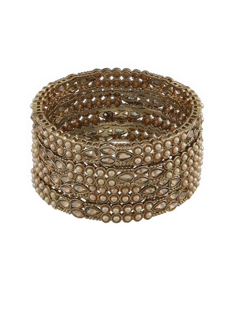 Set Of 4 Gold-Plated Pearl & White Kundan Studded Bangles-Ba-Js22-60025 : BA-JS22-60025