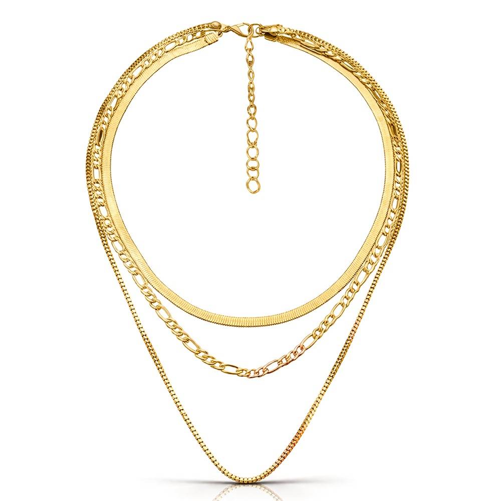 18K Gold-Plated Layered Chain Necklace Set : 100052