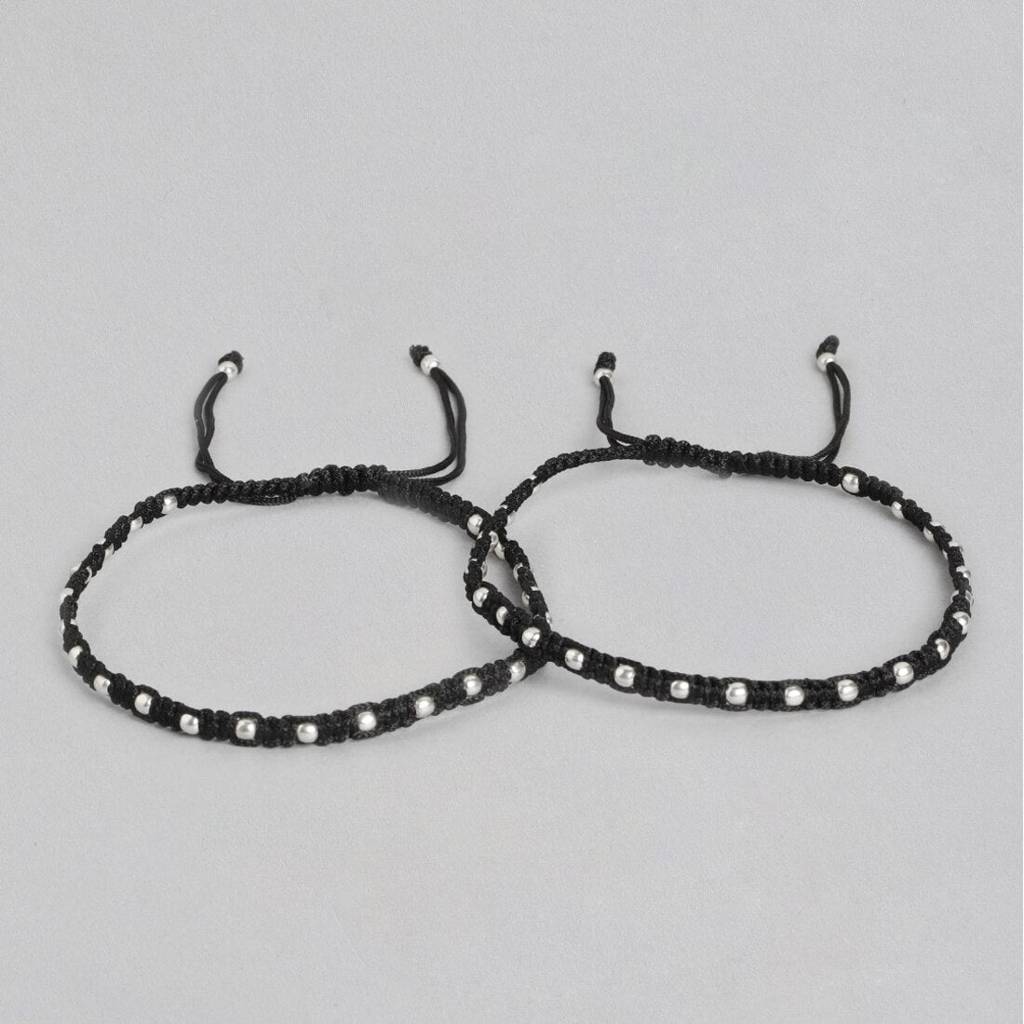 Classic Thread Anklet In 925 Sterling Silver Rhodium Plating In Red Stone : ANK-60209-PAIR