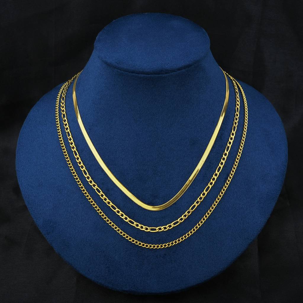 Anti-Tarnish Golden Flow Multilayer Chain Necklace : NENECKGPNA17