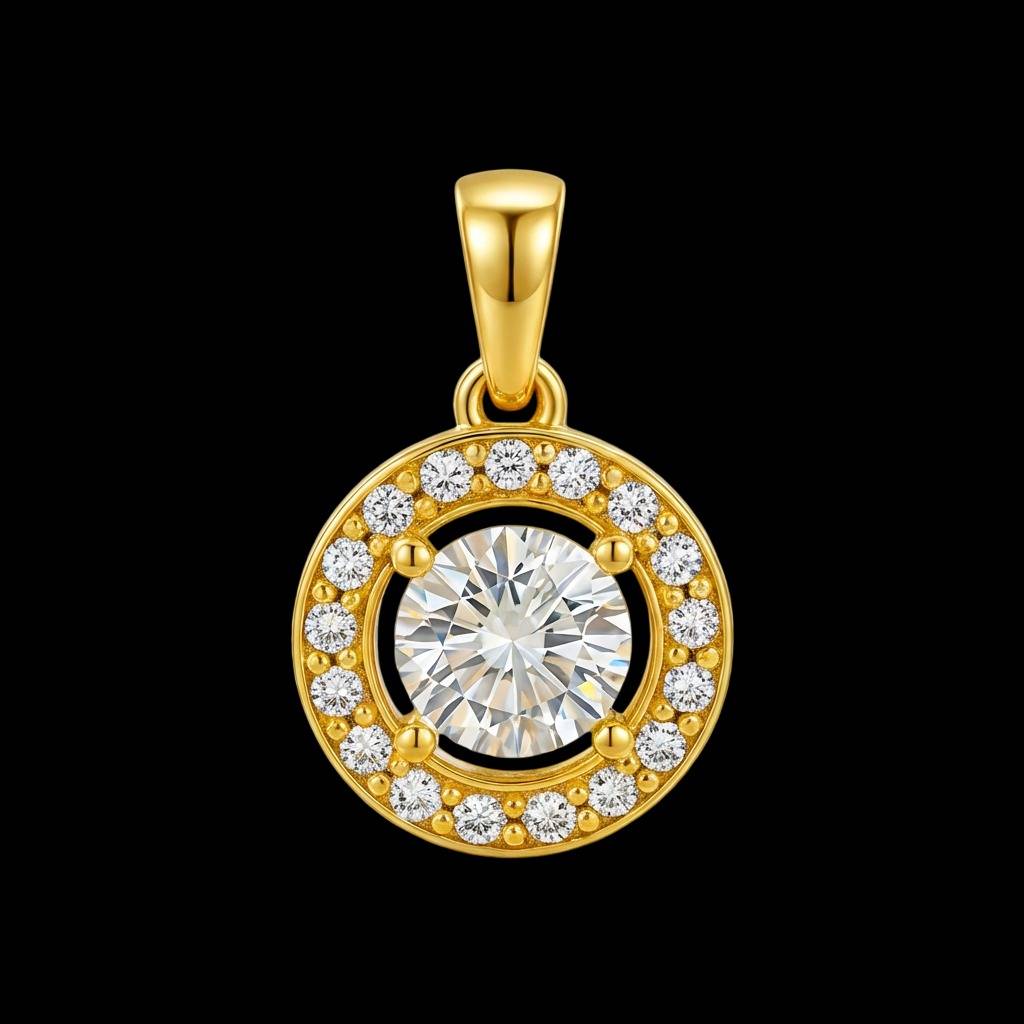 Classic Solitaire Gold Plated 925 Sterling Silver Pendant With Link Chain : PEN-30027-C3