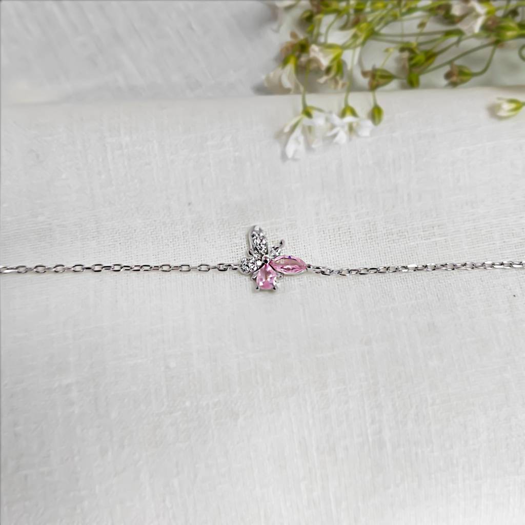 925 Silver Pink Butterfly Bracelet : IS-BR-CH-1145