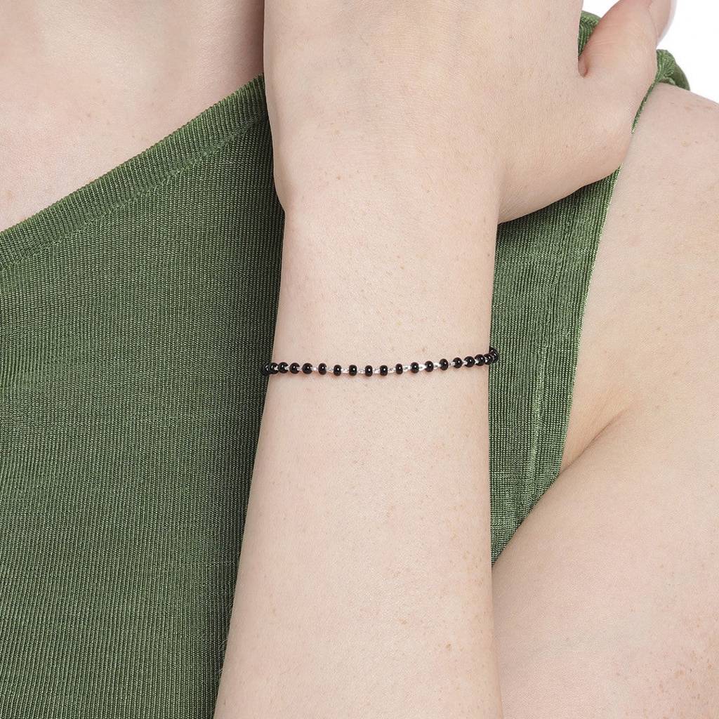 Divine Union Rhodium-Plated 925 Sterling Silver Mangalsutra Bracelet : BR-80213-S