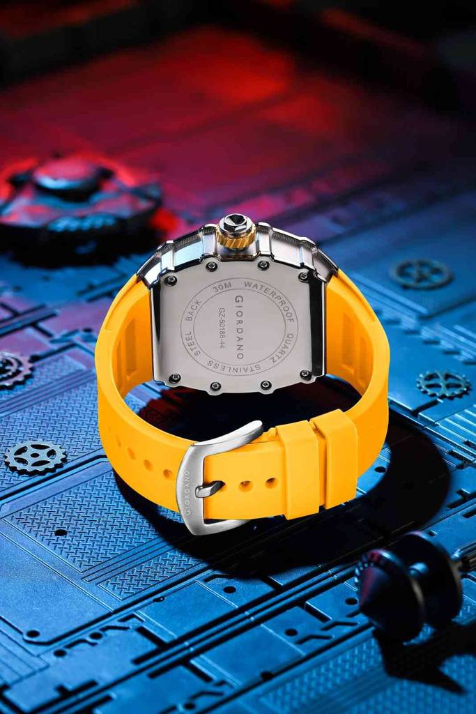 Giordano Analog Skeleton Dial Watch For Men Â Tonneau Case, Silicone Strap, Open-Gear Sport Design, Quartz Mov : GZ-50188-44