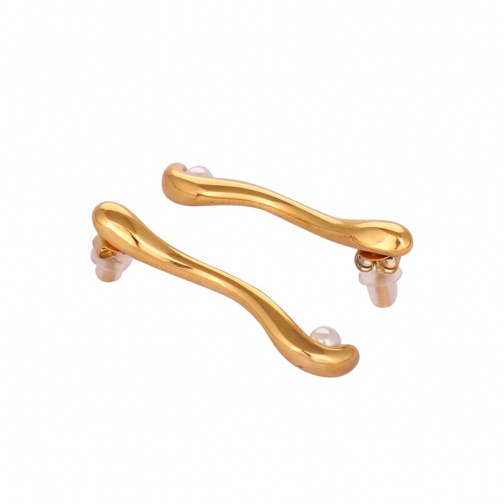 Golden Abstract Pearl Anti Tarnish Earrings : YI24A0315E