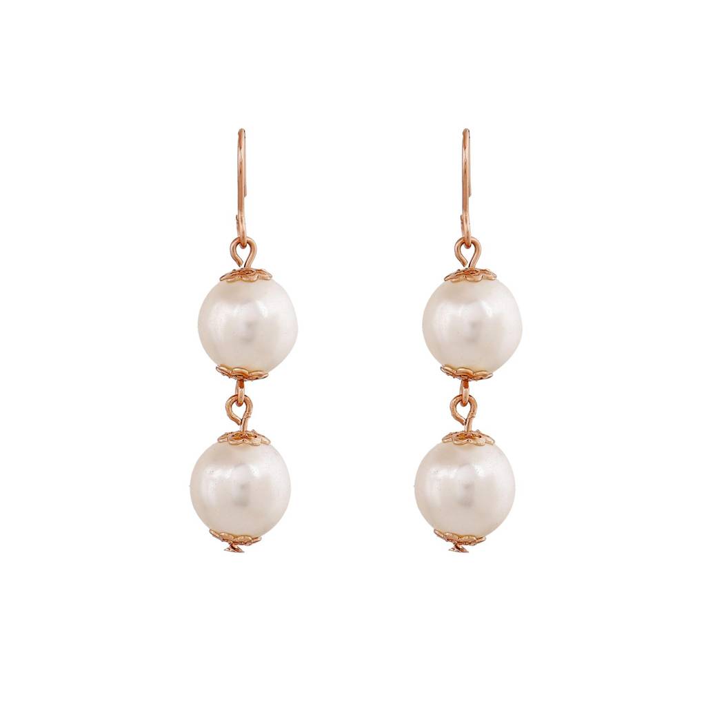 Estele Rose Gold Plated Leaf Designer Necklace Set With Pearls For Women