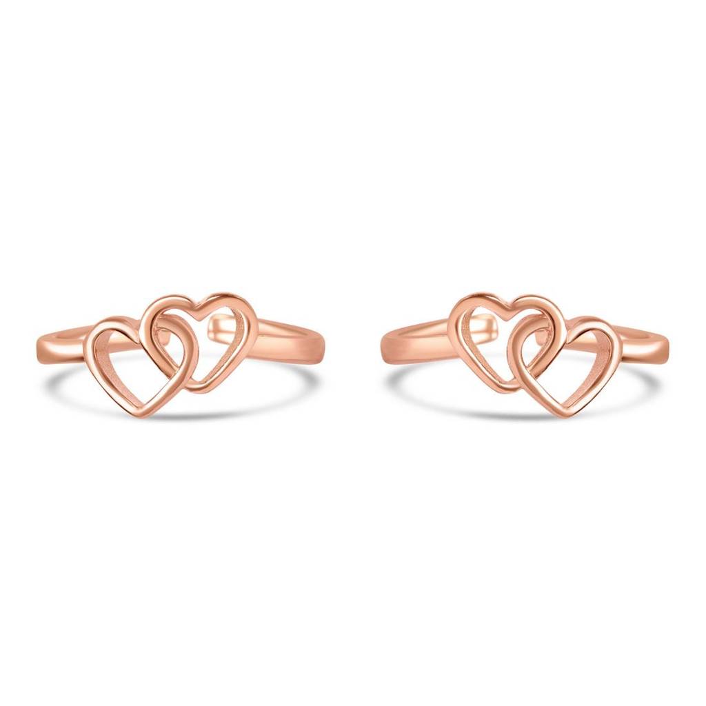 Charming Double Heart 925 Sterling Silver Rose Gold-Plated Toe Rings : TOE-10086-RG