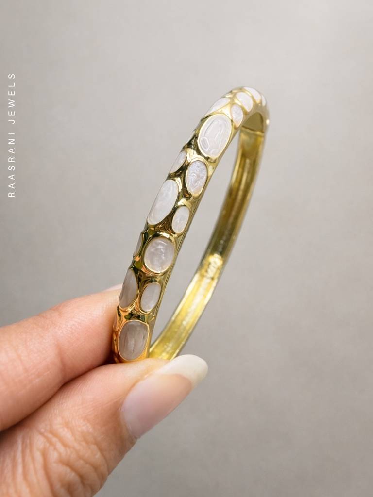 White Bubble Enamel Gold Bracelet | Anti-Tarnish Everyday Bangle : ATB688WBEB