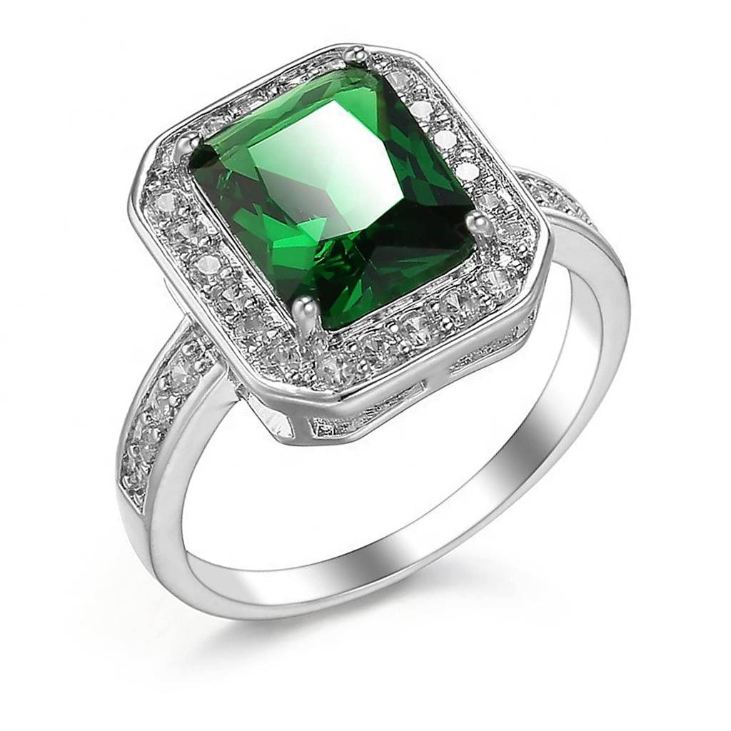 Emerald Colour Crystal Square Stone Cubic Zirconia Studded Ring For Women & Girls, Ring Size Us 9 : PX9R64-9