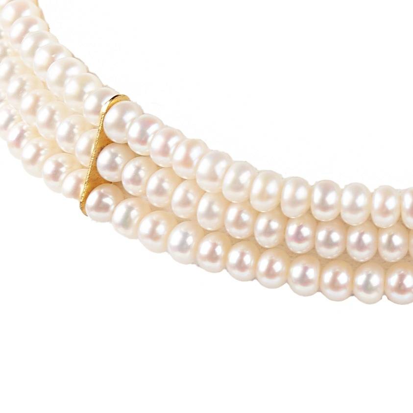 Sanren - Triple Freshwater Pearl Choker : NCK-SANREN-PRL-WHT