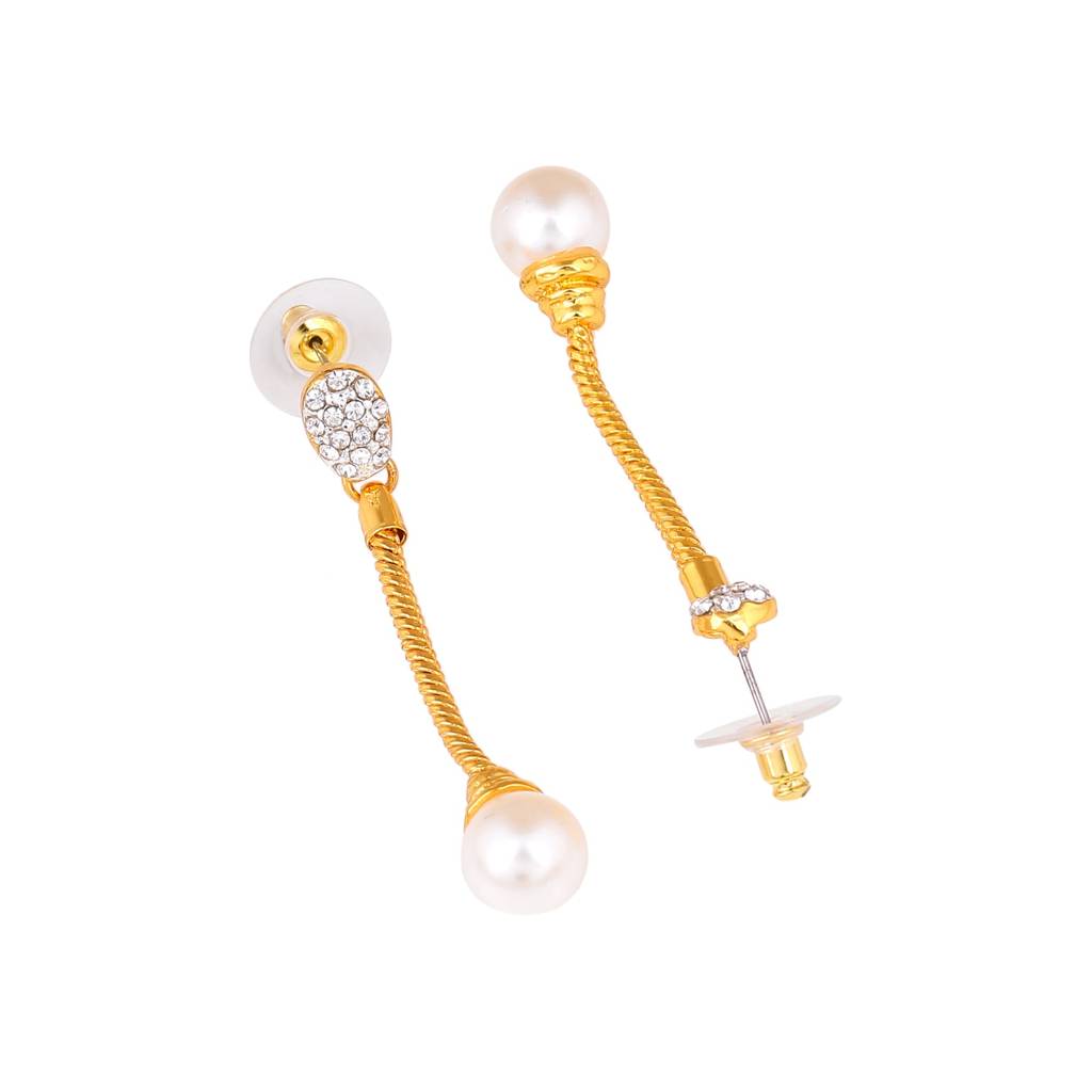 Estele Gold Plated Trendy Pearl Tassel Necklace Set For Women : 7099NKER