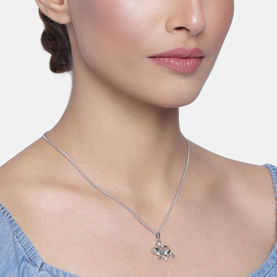 Estele Rhodium Plated Leo Zodiac Sign Designer Pendant With Crystal For Women : 824-NKNK