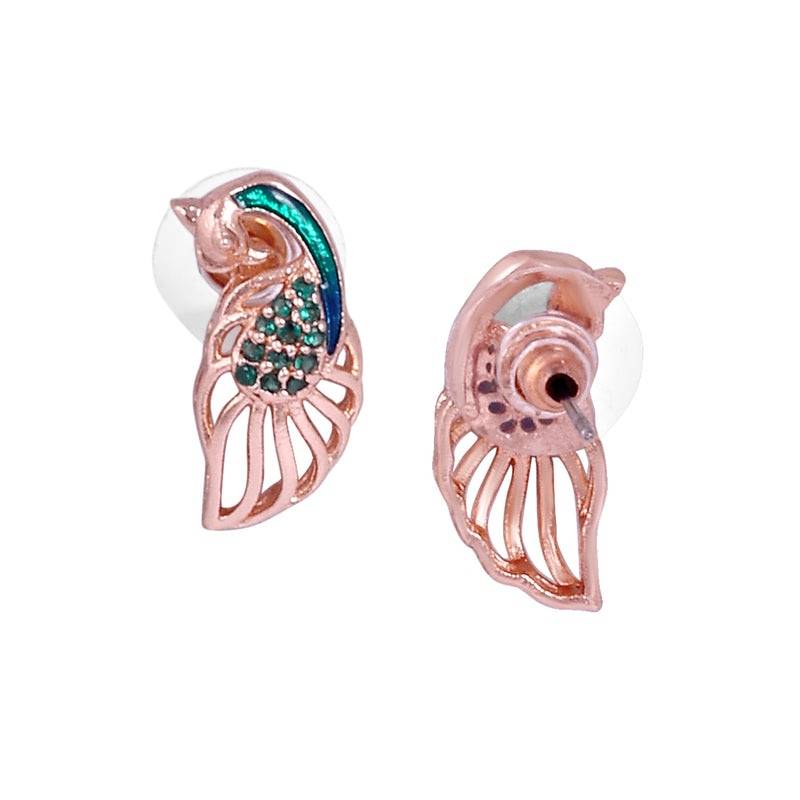 Premium Rose Gold Plated Peacock Pendant Set With Green Cz Shine|Everyday To Office Wear : AD-929-RGGNPDER