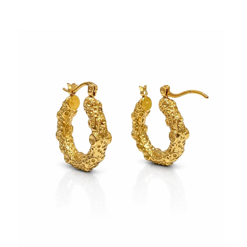 Women 18K Gold-Plated Textured Molten Hoop Earrings : 101192