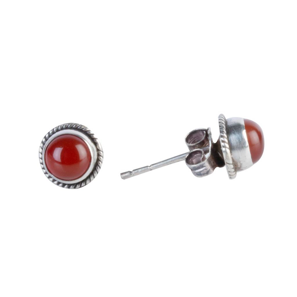 925 Sterling Silver Carnelian Stud Earrings For Women | Minimal Gemstone Eartops For Daily Wear : FU-0797