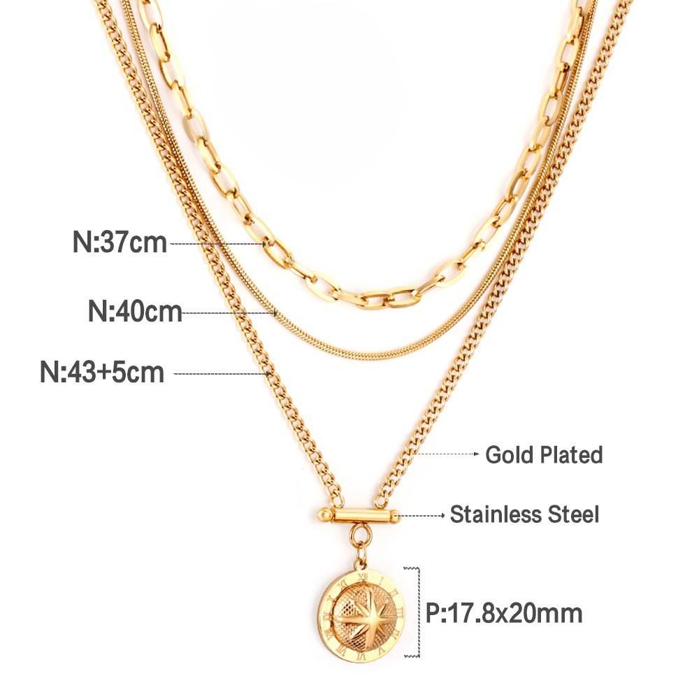 Gleaming Sundial Layered Necklace : GleamingSundialLayeredNecklace-AS-NK-LG-06
