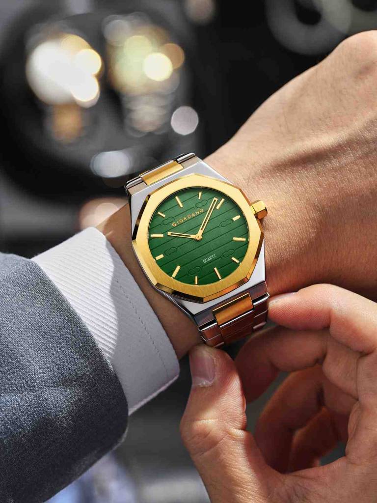 Giordano Elegant Analog Watch For Men With Octagonal Textured Dial, Stainless Steel Strap, Luminous Markers, And : GZ-50178-22