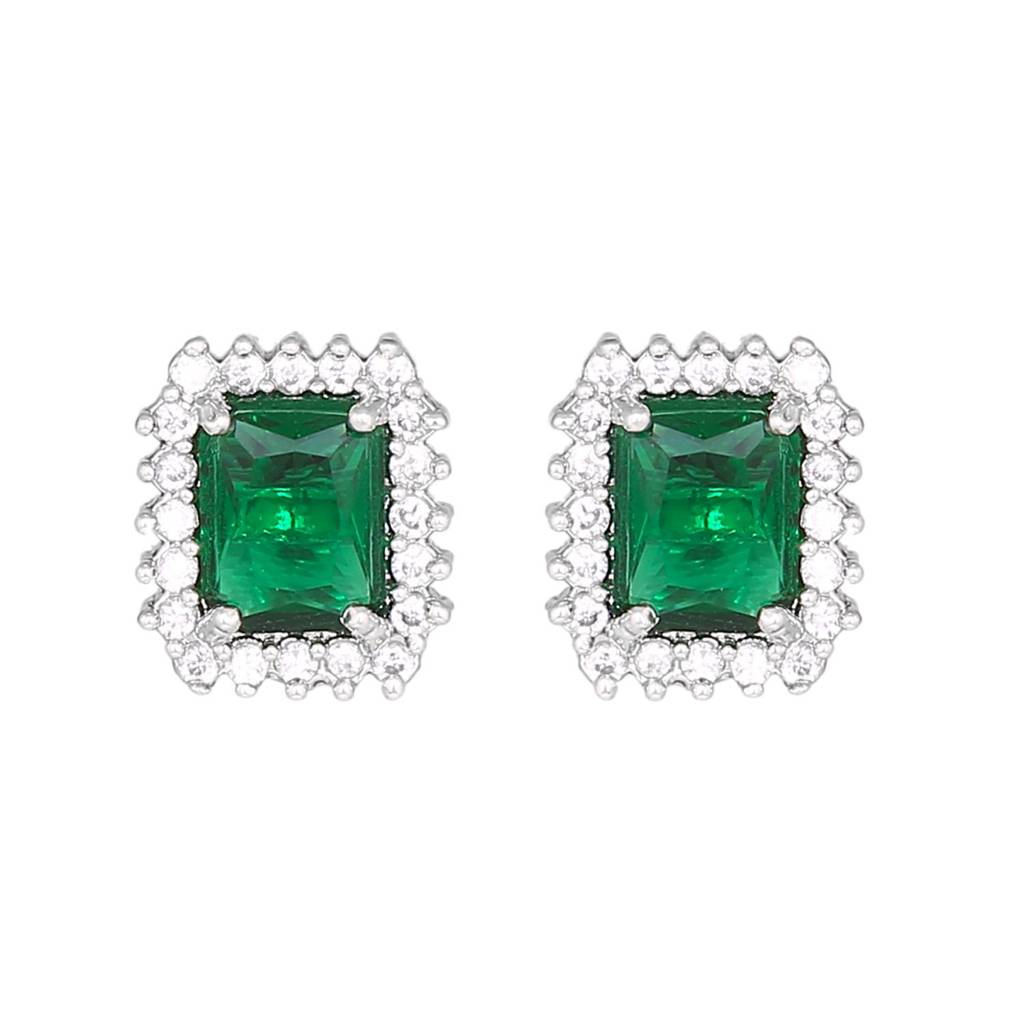 Estele Rhodium Plated Cz Square Designer Pendant Set With Emerald Stone For Women