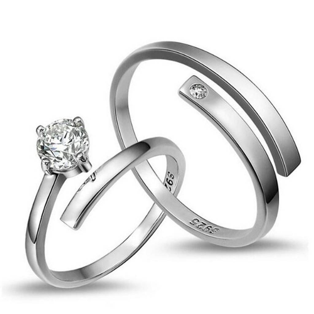 Silver Plated Trendy Elegant Austrian Crystal Couple Lovers Anniversary Engagement Promise Rings For Men And Women|Ra : PFCCR1