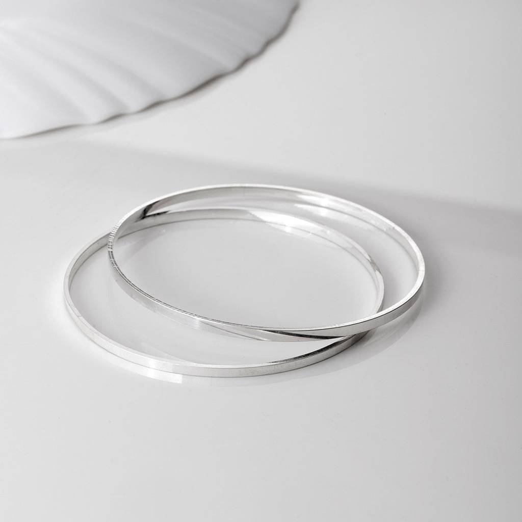 Sleek 925 Sterling Silver Bangles : BA-90003-PAIR-2-6